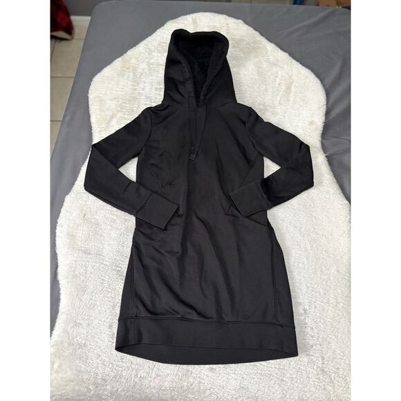 Athleta Women's Black Long Sleeve Triumph‎ Luxe Shine Hoodie Dress SZ Small - Picture 1 of 7